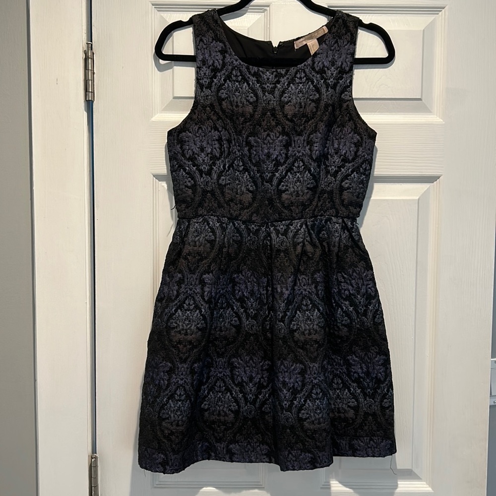 Black and black and silver jacquard dress
